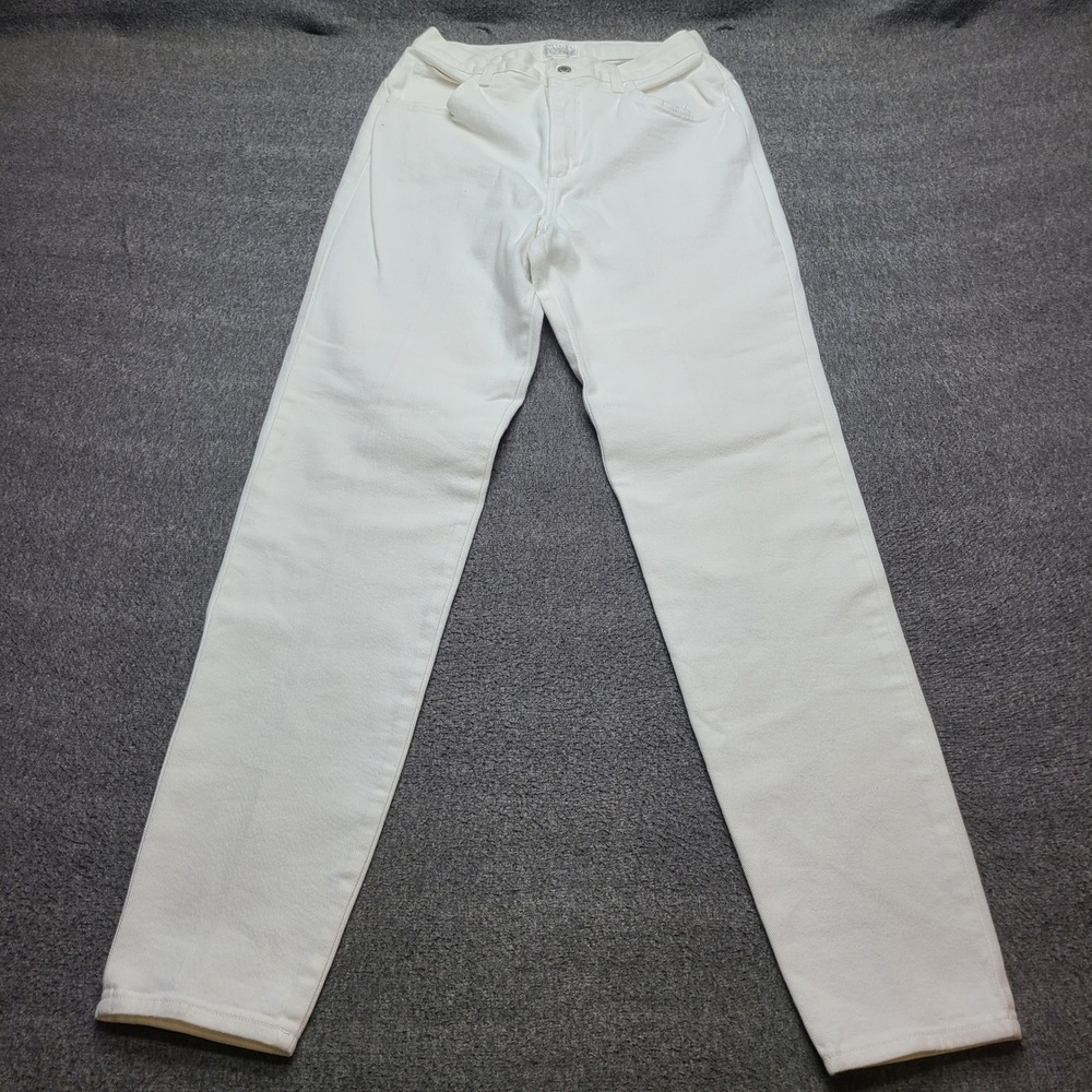 Moda Intl High Waisted Jeans Womens 12 White Excellent Straight Leg Stretch USA